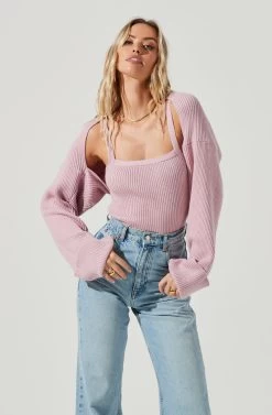 Yara Cami And Shrug Sweater Set -Chic Outfit Shop ACT16924B PINK 3