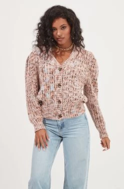 Gramercy Contrast Button Cardigan -Chic Outfit Shop ACT16966 BLUE PEACHMULTI 3