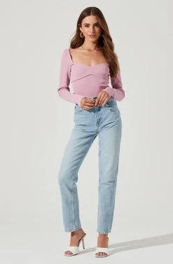 Tarzana Ribbed Knit Sweetheart Sweater 22 Tarzana Ribbed Knit Sweetheart Sweater -Chic Outfit Shop ACT16984 ORCHID 2109