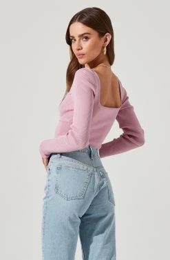 Tarzana Ribbed Knit Sweetheart Sweater 25 Tarzana Ribbed Knit Sweetheart Sweater -Chic Outfit Shop ACT16984 ORCHID 2126