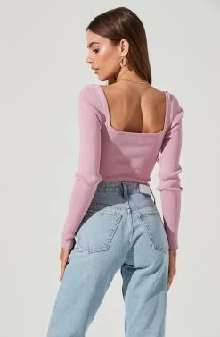 Tarzana Ribbed Knit Sweetheart Sweater 26 Tarzana Ribbed Knit Sweetheart Sweater -Chic Outfit Shop ACT16984 ORCHID 2128