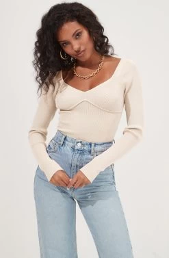Tarzana Ribbed Knit Sweetheart Sweater