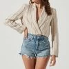 Rozette Cropped Pinstripe Jacket -Chic Outfit Shop ACT16992 TAN BLACK 2
