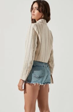 Rozette Cropped Pinstripe Jacket -Chic Outfit Shop ACT16992 TAN BLACK 4