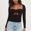Cortana Cinched Front Cutout Sweater 1 Cortana Cinched Front Cutout Sweater -Chic Outfit Shop ACT16993 BLACK 3