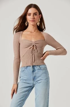 Cortana Cinched Front Cutout Sweater 20 Cortana Cinched Front Cutout Sweater -Chic Outfit Shop ACT16993 NUDE 1544