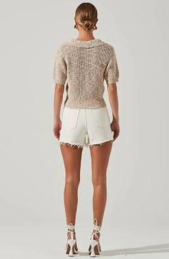 Cambria Collared Short Sleeve Knit Sweater -Chic Outfit Shop ACT17001B RAINBOWSPECKLE 4