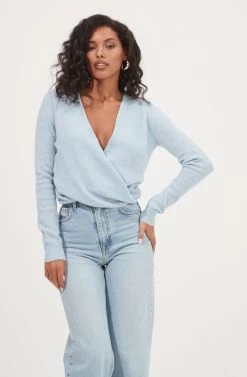 Chatsworth Wrap Front Sweater 27 Chatsworth Wrap Front Sweater -Chic Outfit Shop ACT17011 BLUE 2