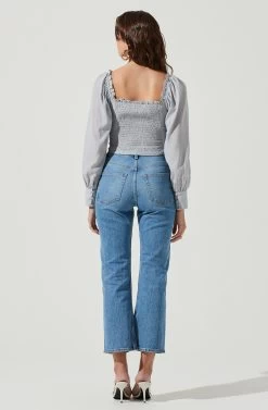 Amber Sweetheart Neck Smocked Long Sleeve Corset Top -Chic Outfit Shop ACT17014 DUSTYBLUE 3