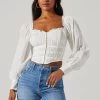 Amber Shirred Hook And Eye Long Sleeve Top -Chic Outfit Shop ACT17014 OFFWHITE 3