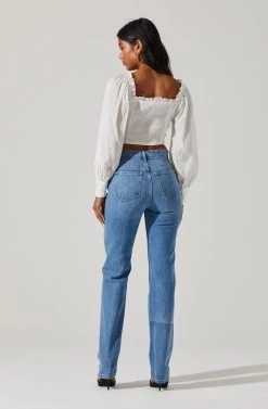 Amber Shirred Hook And Eye Long Sleeve Top -Chic Outfit Shop ACT17014 OFFWHITE 5