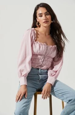 Amber Sweetheart Neck Smocked Long Sleeve Corset Top -Chic Outfit Shop ACT17014 PINK 4