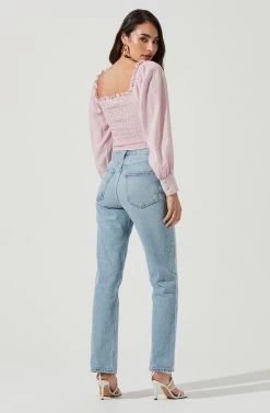 Amber Sweetheart Neck Smocked Long Sleeve Corset Top -Chic Outfit Shop ACT17014 PINK 5