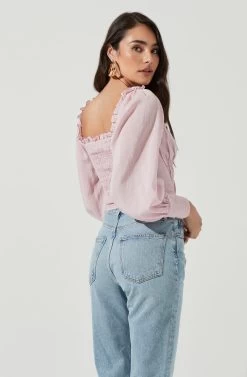 Amber Sweetheart Neck Smocked Long Sleeve Corset Top -Chic Outfit Shop ACT17014 PINK 6