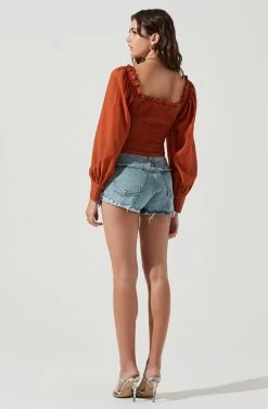 Amber Sweetheart Neck Smocked Long Sleeve Corset Top -Chic Outfit Shop ACT17014 RUST 3