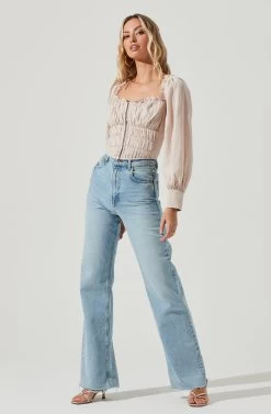 Amber Sweetheart Neck Smocked Long Sleeve Corset Top -Chic Outfit Shop ACT17014 TAUPE 2