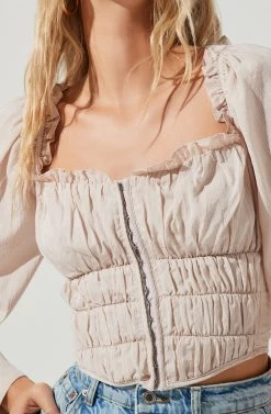 Amber Sweetheart Neck Smocked Long Sleeve Corset Top -Chic Outfit Shop ACT17014 TAUPE 4