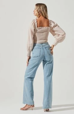 Amber Sweetheart Neck Smocked Long Sleeve Corset Top -Chic Outfit Shop ACT17014 TAUPE 5