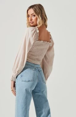 Amber Sweetheart Neck Smocked Long Sleeve Corset Top -Chic Outfit Shop ACT17014 TAUPE 6