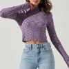 Izzy Marled Checkered Long Sleeve Top -Chic Outfit Shop ACT17027M PURPLEMULTI 0869