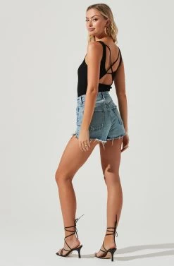 Elmira Cutout Cross Strap Bodysuit -Chic Outfit Shop ACT17053 BLACK 3