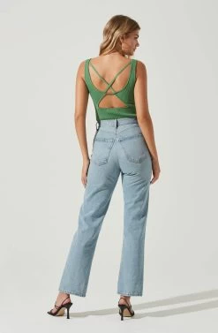 Elmira Cutout Cross Strap Bodysuit -Chic Outfit Shop ACT17053 GREEN 5 4