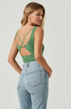 Elmira Cutout Cross Strap Bodysuit -Chic Outfit Shop ACT17053 GREEN 5 5