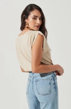 Aldrin Wrap Front Bodysuit -Chic Outfit Shop ACT17068 BONE 5