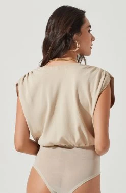 Aldrin Wrap Front Bodysuit -Chic Outfit Shop ACT17068 BONE 7