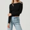 Palomar Asymmetrical Cutout Shoulder Sweater 2 Palomar Asymmetrical Cutout Shoulder Sweater -Chic Outfit Shop ACT17079 BLACK 2
