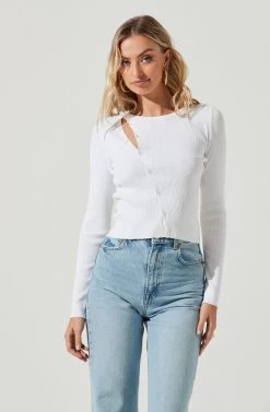 Palomar Asymmetrical Cutout Shoulder Sweater 16 Palomar Asymmetrical Cutout Shoulder Sweater -Chic Outfit Shop ACT17079 WHITE 6