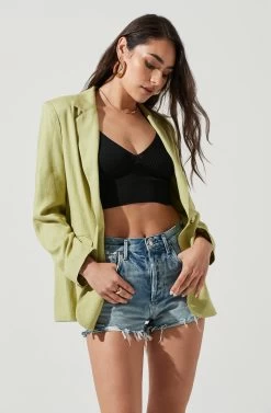Rio Oversized Linen Blazer -Chic Outfit Shop ACT17090 CELERY 2