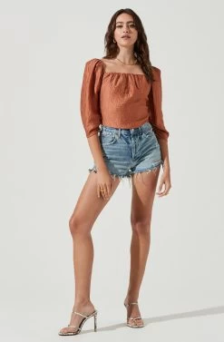 Kemp Square Neck Half Sleeve Top 17 Kemp Square Neck Half Sleeve Top -Chic Outfit Shop ACT17102 WARMBROWN 1