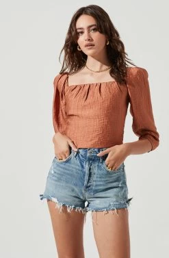 Kemp Square Neck Half Sleeve Top 16 Kemp Square Neck Half Sleeve Top -Chic Outfit Shop ACT17102 WARMBROWN 3