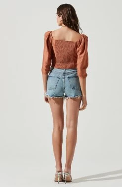 Kemp Square Neck Half Sleeve Top 20 Kemp Square Neck Half Sleeve Top -Chic Outfit Shop ACT17102 WARMBROWN 5