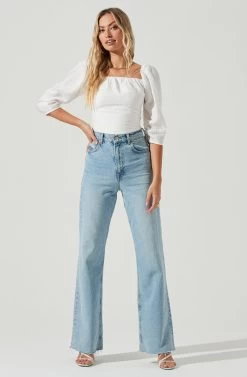 Kemp Square Neck Half Sleeve Top 13 Kemp Square Neck Half Sleeve Top -Chic Outfit Shop ACT17102 WHITE 1