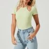 Reedley Halter Neck Cutout Short Sleeve Bodysuit -Chic Outfit Shop ACT17107 LIGHTGREEN 2