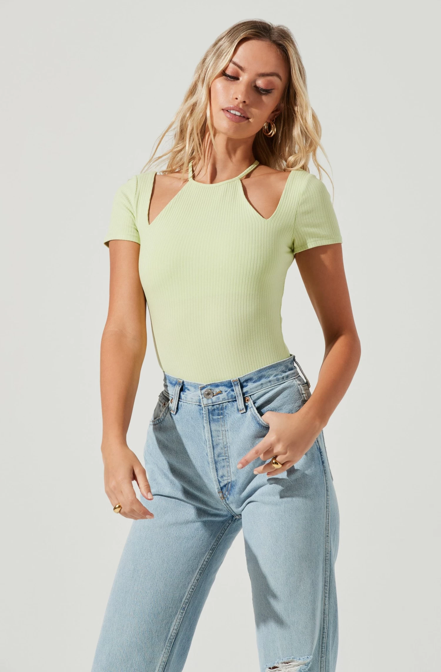Reedley Halter Neck Cutout Short Sleeve Bodysuit 3 Reedley Halter Neck Cutout Short Sleeve Bodysuit