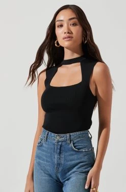 Justine Ribbed Knit Cutout Sleeveless Top