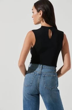 Justine Ribbed Knit Cutout Sleeveless Top -Chic Outfit Shop ACT17145 BLACK 1672