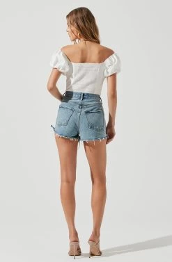 Rayne Ruched Off Shoulder Puff Sleeve Bodysuit -Chic Outfit Shop ACT17152 WHITE 1616