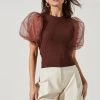 Avery Sheer Oversize Sleeve Backless Top -Chic Outfit Shop ACT17163 BROWN 1444