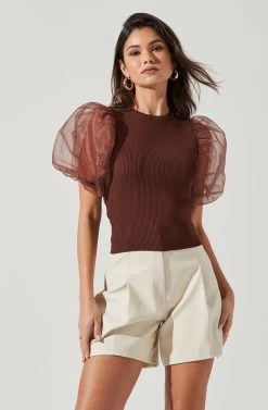 Avery Sheer Oversize Sleeve Backless Top