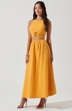 Divine Tie Waist Maxi Skirt -Chic Outfit Shop ACT17191 MARIGOLD 0259