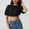 Simona Open Back Puff Sleeve Crop Top -Chic Outfit Shop ACT17204 BLACK 1642