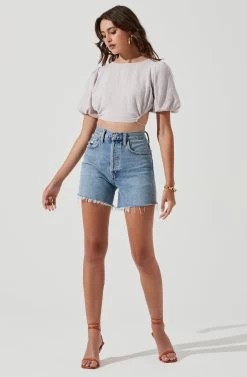 Simona Open Back Puff Sleeve Crop Top -Chic Outfit Shop ACT17204 PUTTY 1435