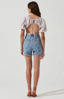 Simona Open Back Puff Sleeve Crop Top -Chic Outfit Shop ACT17204 PUTTY 1442