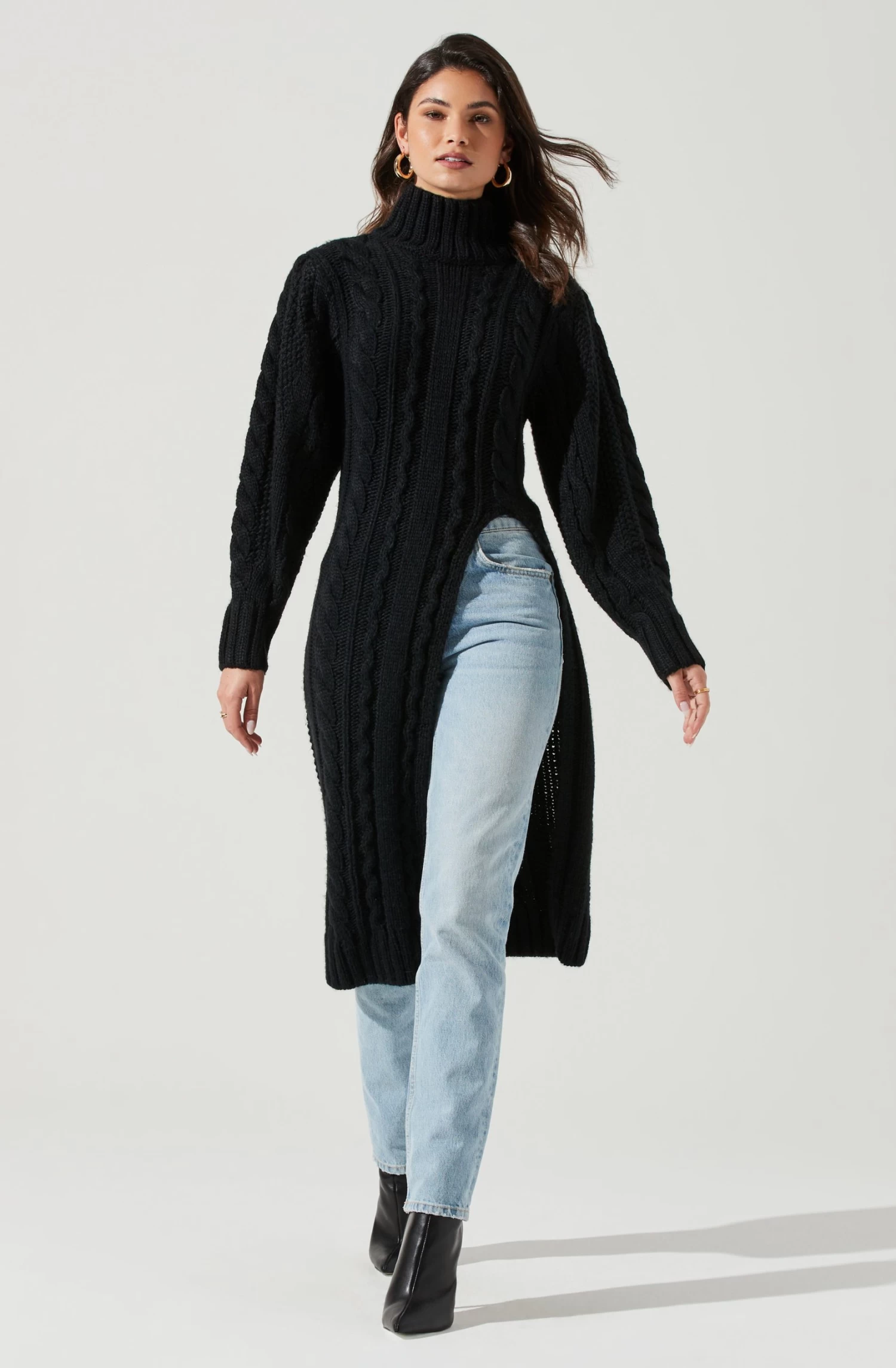 Evangelina Cable Knit Turtleneck Hi Slit Sweater 9 Evangelina Cable Knit Turtleneck Hi Slit Sweater - Image 7