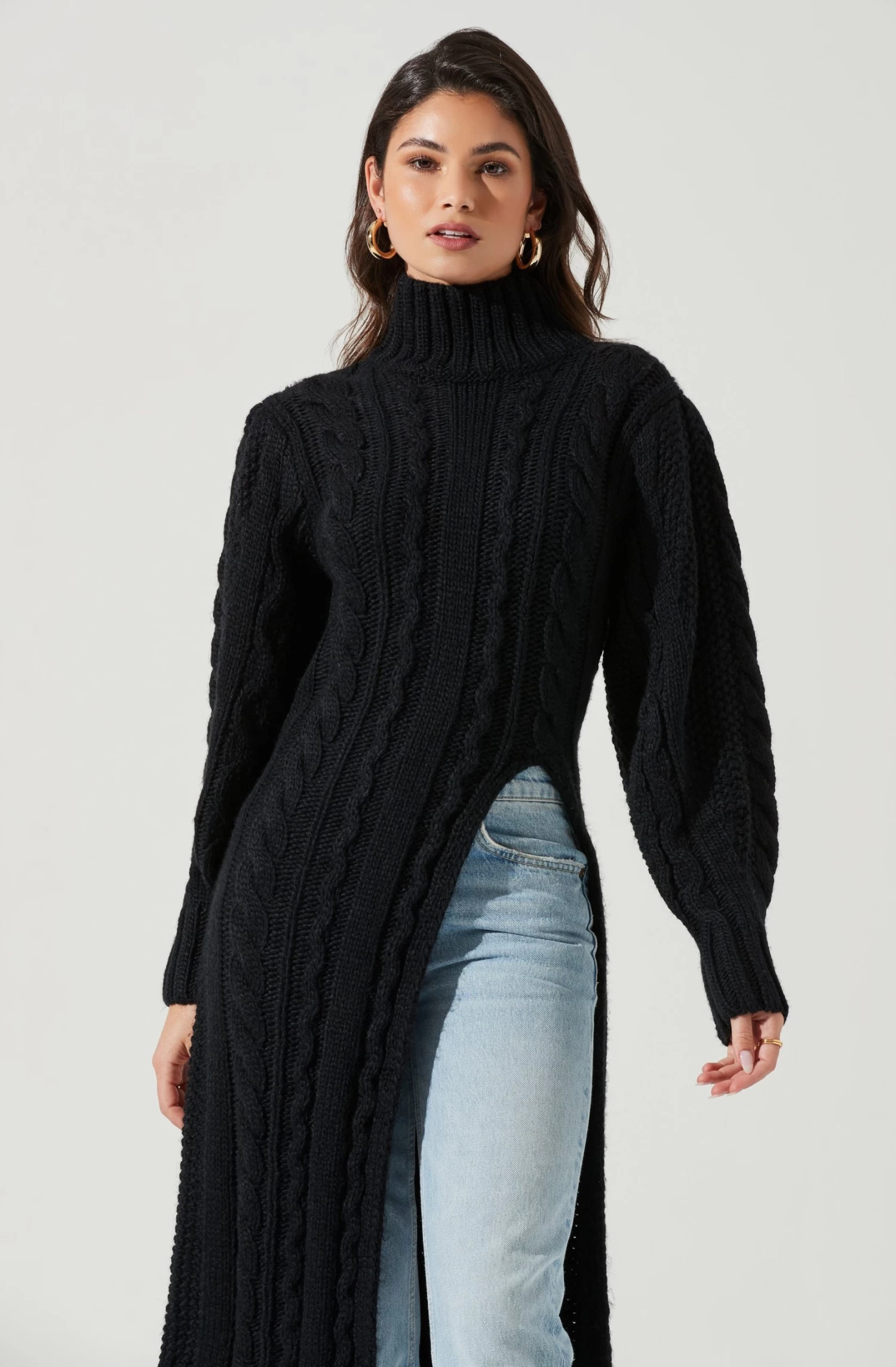 Evangelina Cable Knit Turtleneck Hi Slit Sweater 12 Evangelina Cable Knit Turtleneck Hi Slit Sweater - Image 10