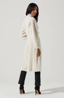 Evangelina Cable Knit Turtleneck Hi Slit Sweater 18 Evangelina Cable Knit Turtleneck Hi Slit Sweater -Chic Outfit Shop ACT17274 CHALK 0753